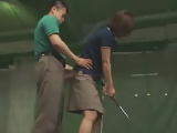 Immodest Golf Instructor Gets His Cock Out Of His Pants While Giving Lessons To The Girl