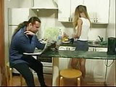 Seducing a mature guy in the kitchen