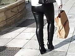 Greek milf in leather leggings 3