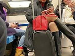 Mom flight attendant upskirt in pantyhose 