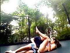 Teens fucking on the trampoline