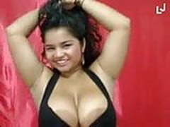 Busty Latina with huge areolas dancing on cam