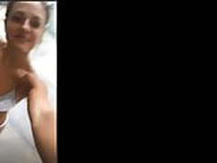 Jade Chynoweth selfie in a bikini and white dress