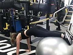 Kate Beckinsale working out with a big ball