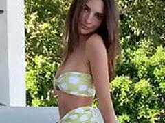 Emily Ratajkowski in yellow poka dot bikini