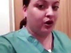 Chubby nurse shows her huge tits